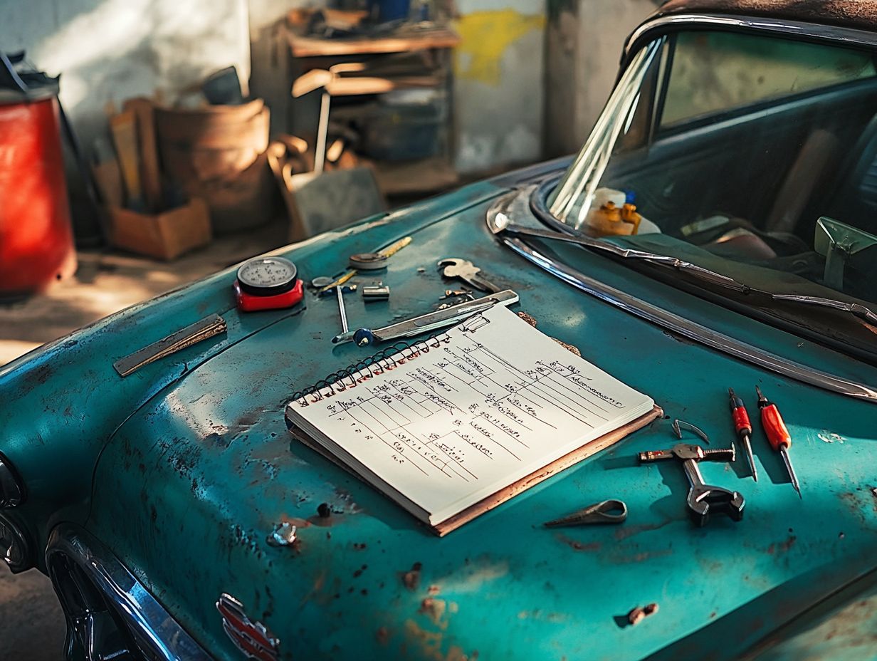 An inspection checklist for vintage cars showing maintenance history importance