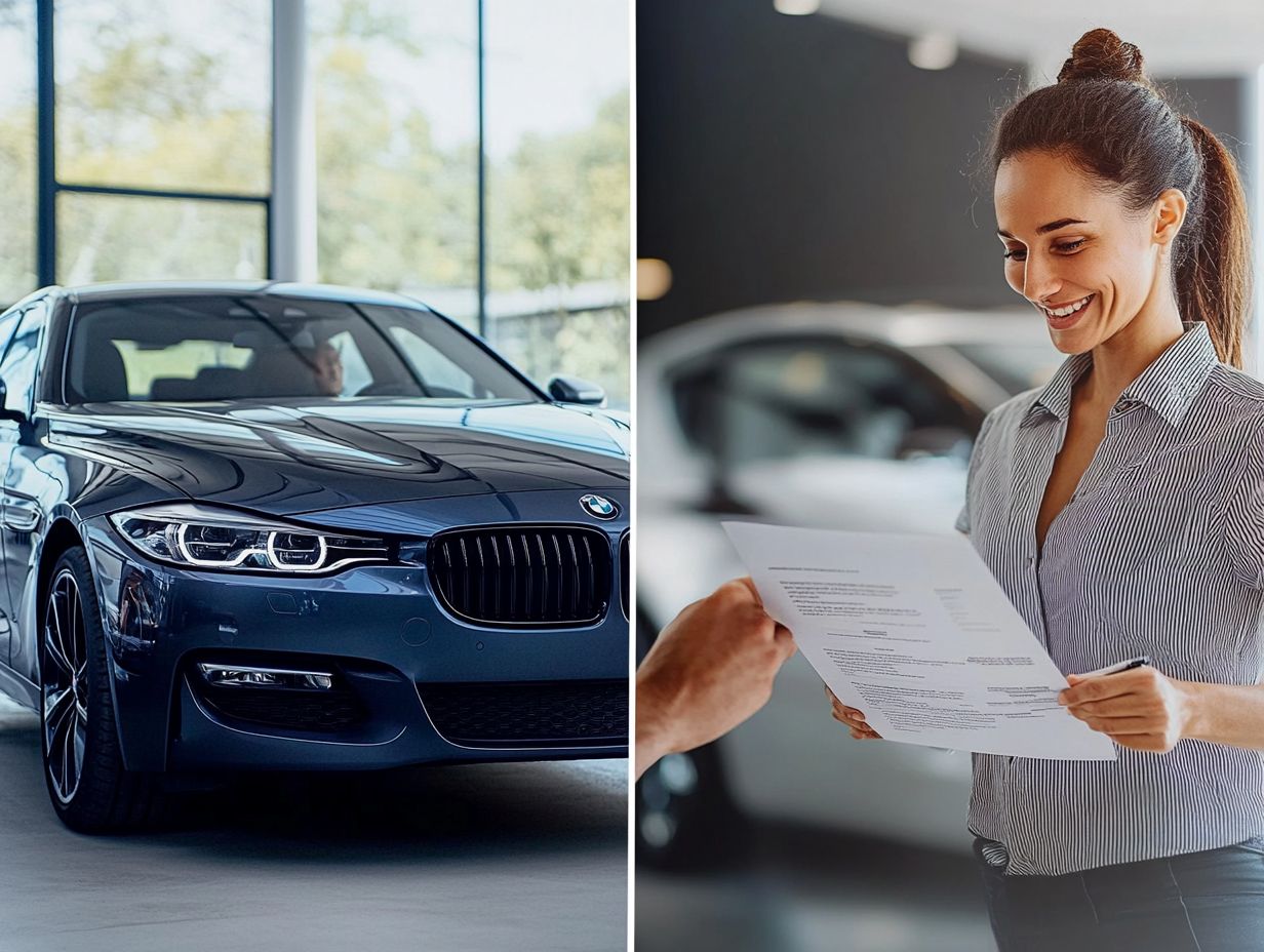 Image illustrating the pros and cons of buying vs. leasing a new car.