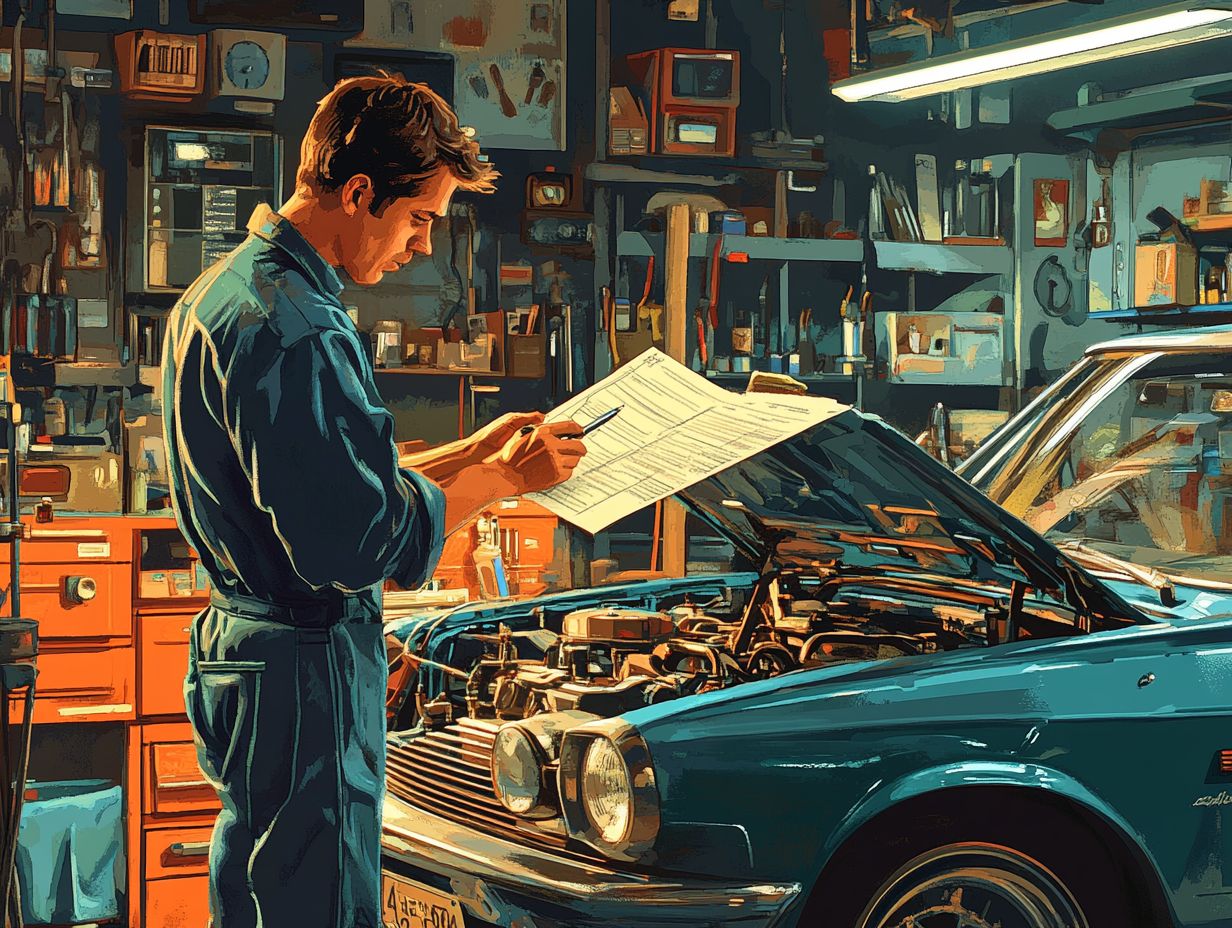 Illustration of common mistakes during a car inspection.